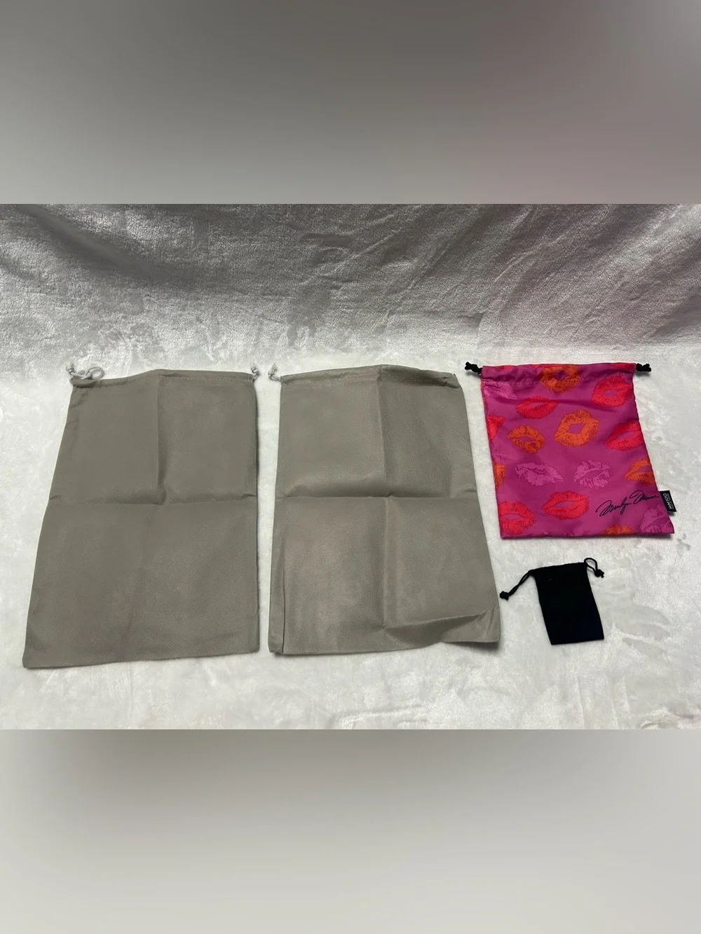1 black small velvet drawstring gift pouch storage 3 gray pink dust bags